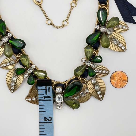 Ann Taylor Statement Necklace Gold Tone Vintage Glass Green Butterfly Rhinestone - Picture 6 of 14
